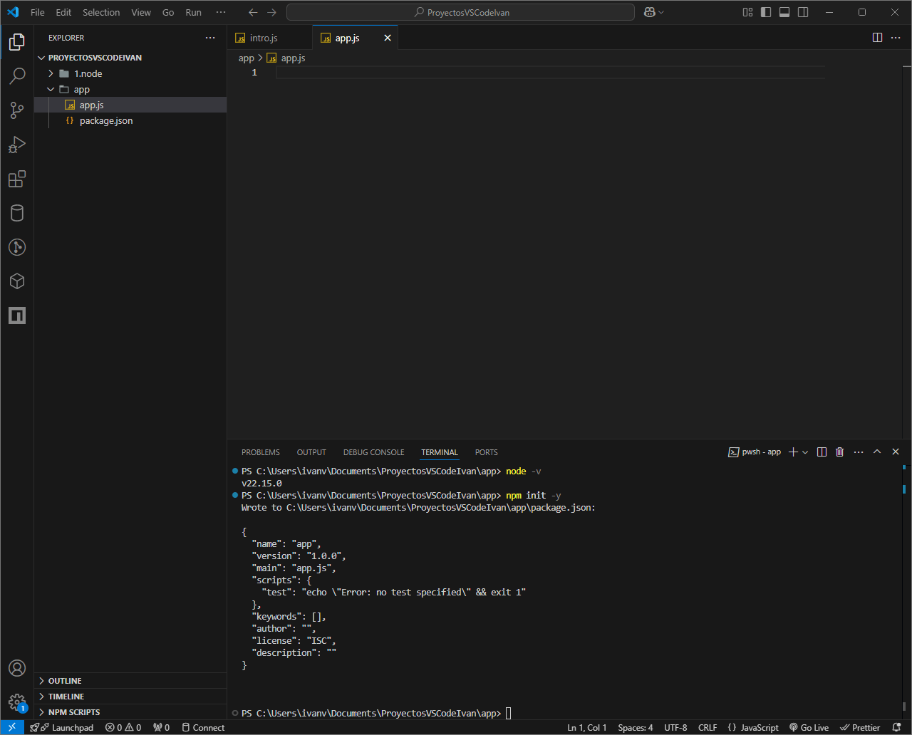 2. Inicializa npm init -y